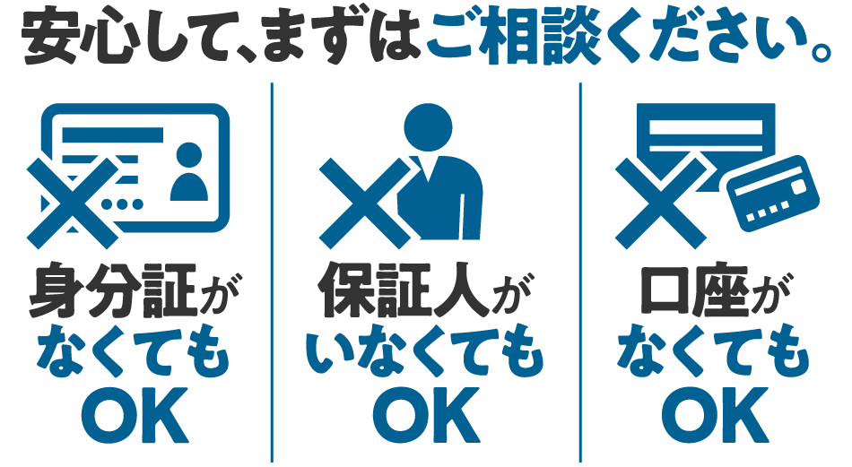 口座・携帯・保証人に不安がある方もご相談ください